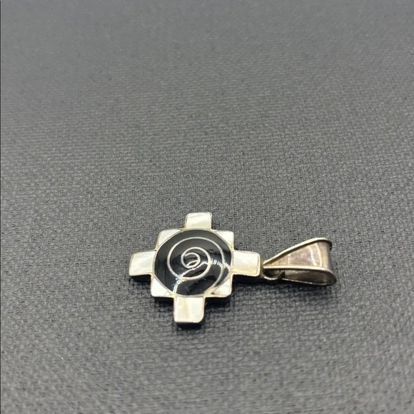 VTG 950 sterling silver Peruvian Chakana black onyx w/mother of pearl inlay boho - Picture 11 of 11